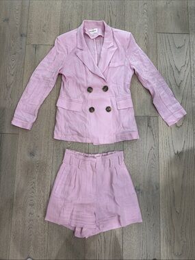 Heartloom Pink Double-Breasted Linen Blend Blazer & Shorts Set